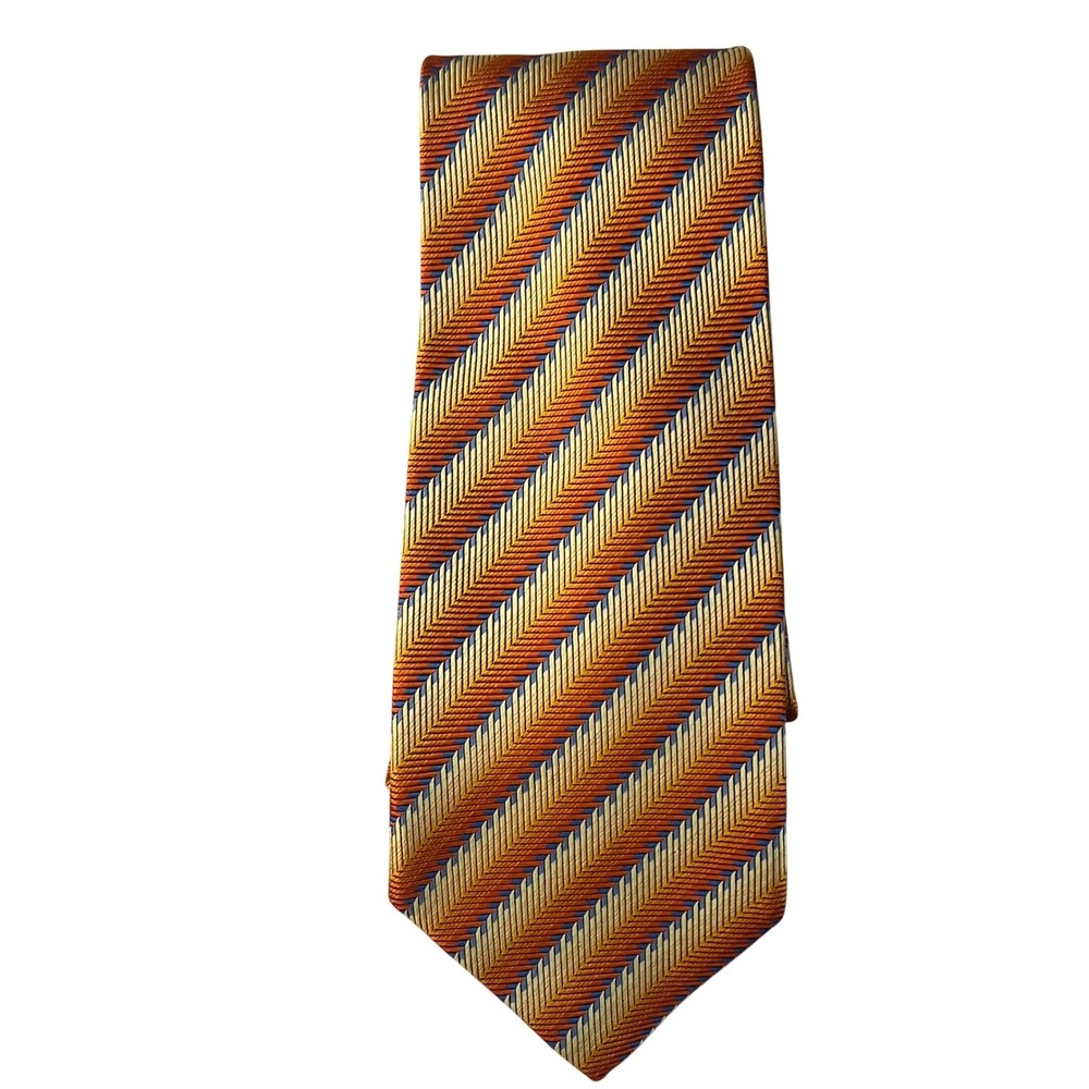VTG Holland & Sherry London 1836 Orange Blue Chevron Silk Neck Tie Handmade USA